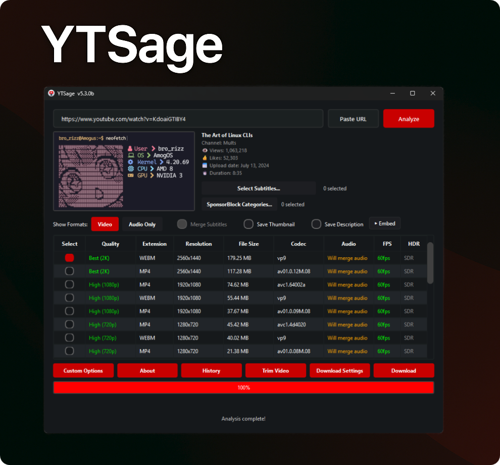 Windows/Linux/macOS YTSage - 高效YouTube视频下载与格式转换工具-旧人软件阁